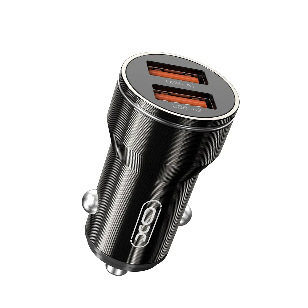 Car Charger with USB-C Cable XO Design CC48, 12W, 2.4A, 2 x USB-A, Grey - Image 2