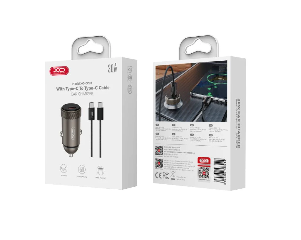 Car Charger with USB-C Cable XO Design CC70, 30W, 3A, 1 x USB-C, Black - Image 6