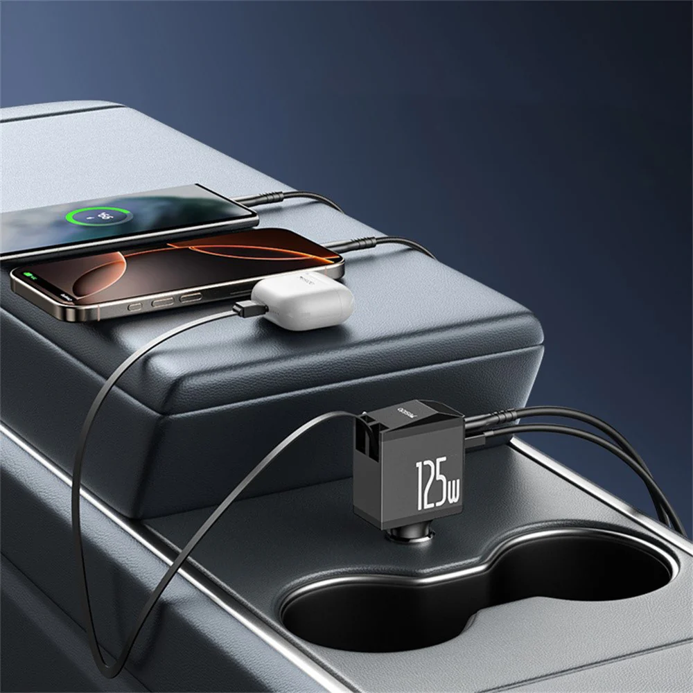 Car Charger with USB-C / Lightning Cable Yesido Y71 Display, 125W, 3A, 1 x USB-A - 1 x USB-C, Black - Image 5