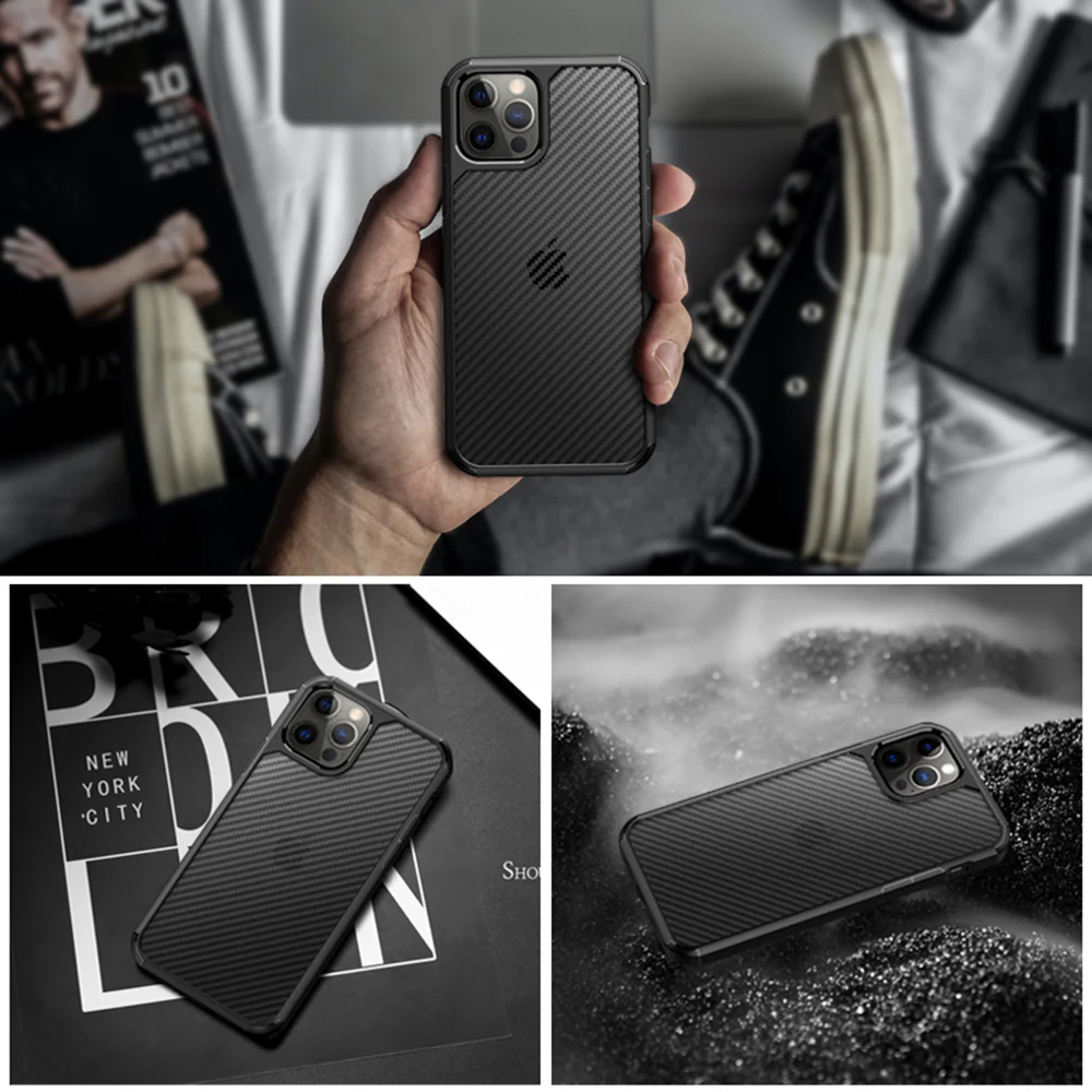Case for Apple iPhone 12 / 12 Pro, Techsuit, CarbonFuse, Black - Image 5