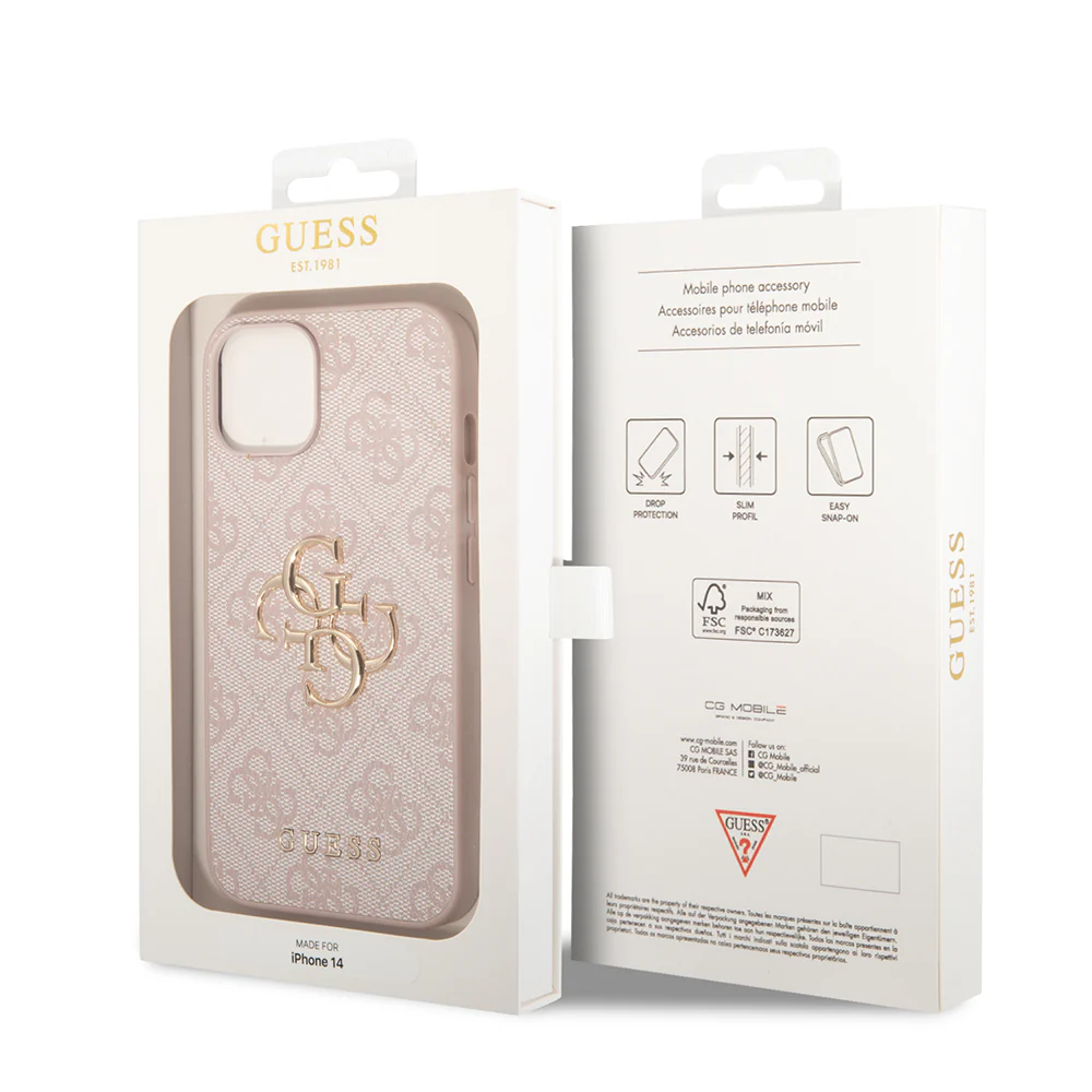 Case for Apple iPhone 14, Guess, 4G Metal Logo, Pink - Image 6