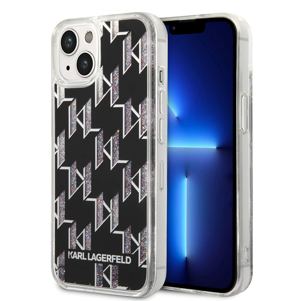 Case for Apple iPhone 14, Karl Lagerfeld, Liquid Glitter Monogram, Black