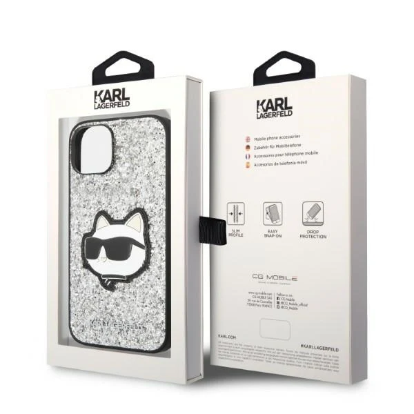 Case for Apple iPhone 14 Plus, Karl Lagerfeld, Glitter Choupette Patch, Silver - Image 8
