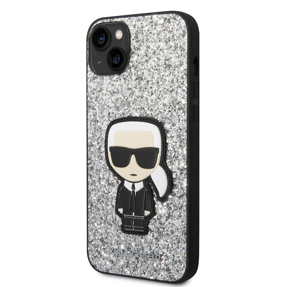 Case for Apple iPhone 14 Plus, Karl Lagerfeld, Glitter Flakes Ikonik Karl, Silver - Image 5