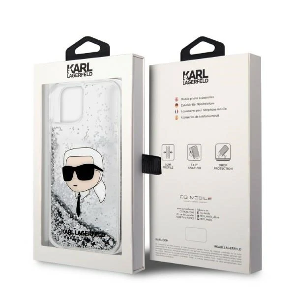 Case for Apple iPhone 14 Plus, Karl Lagerfeld, Glitter Karl's Head, Silver - Image 8