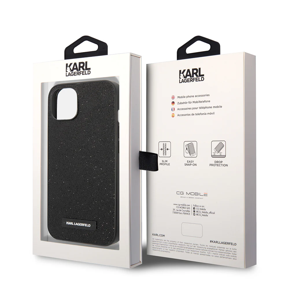 Case for Apple iPhone 14 Plus, Karl Lagerfeld, Glitter Plaque Logo, Black - Image 8