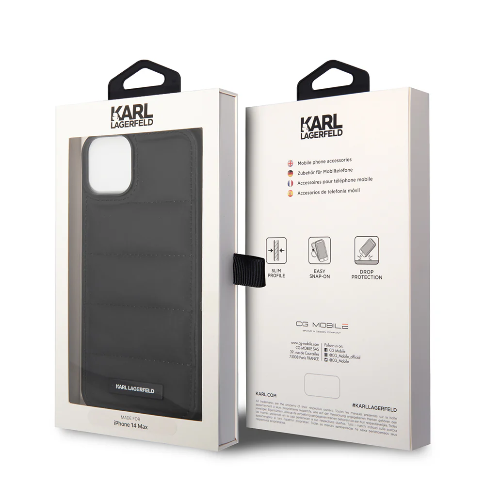 Case for Apple iPhone 14 Plus, Karl Lagerfeld, Quilted Puffy Metal Logo, Black - Image 12