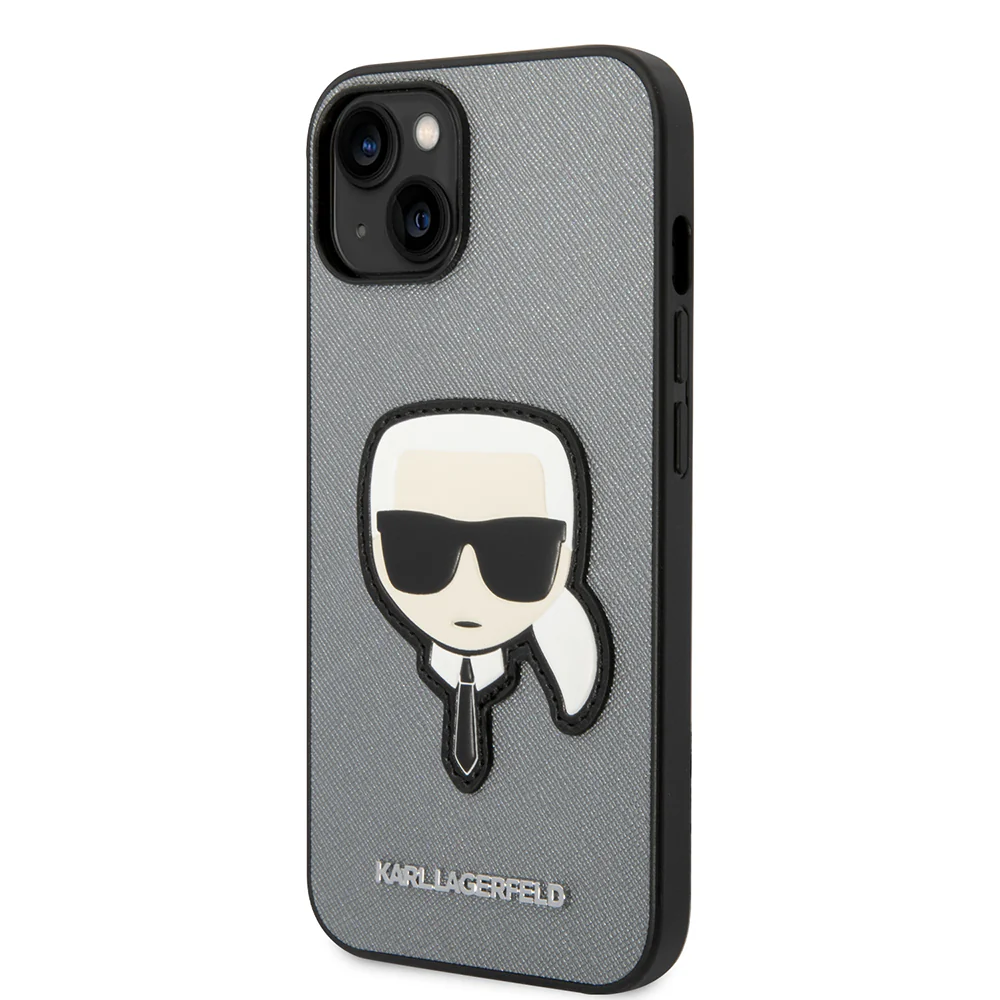 Case for Apple iPhone 14 Plus, Karl Lagerfeld, Saffiano Karl's Head, Silver - Image 7
