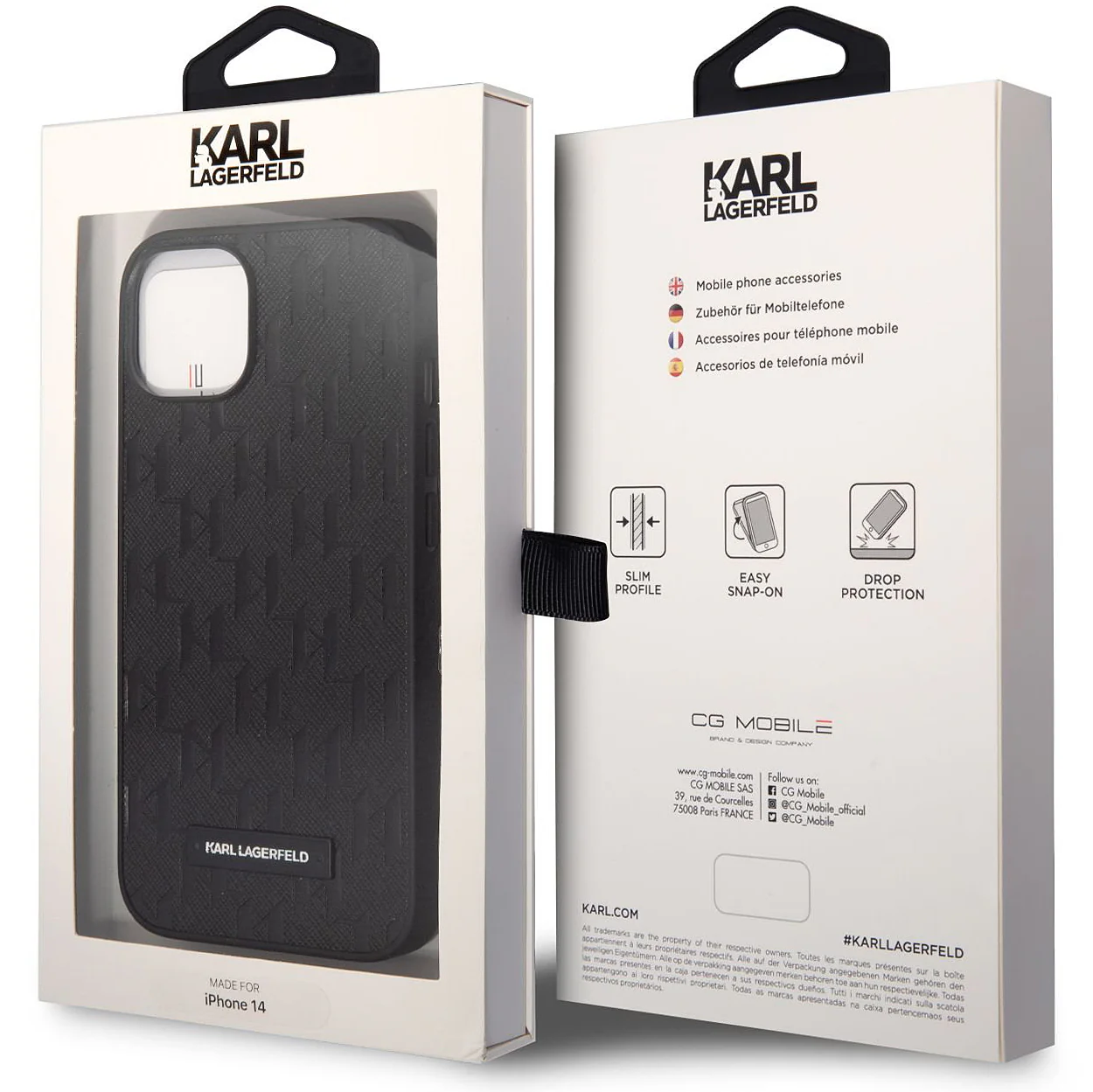 Case for Apple iPhone 14 Plus, Karl Lagerfeld, Saffiano Monogram Metal Logo, Black - Image 3