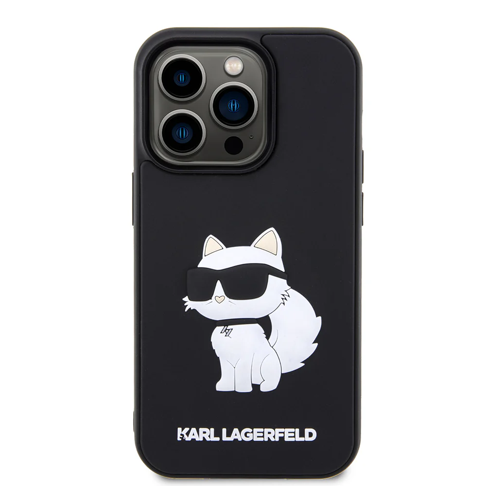 Case for Apple iPhone 14 Pro, Karl Lagerfeld, 3D Rubber Choupette, Black - Image 2