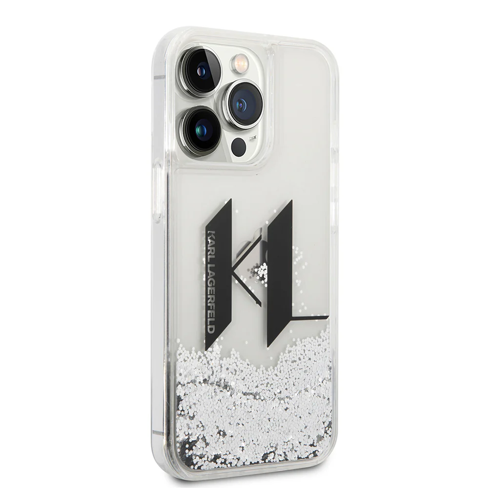 Case for Apple iPhone 14 Pro, Karl Lagerfeld, Liquid Glitter Big KL, Silver - Image 5
