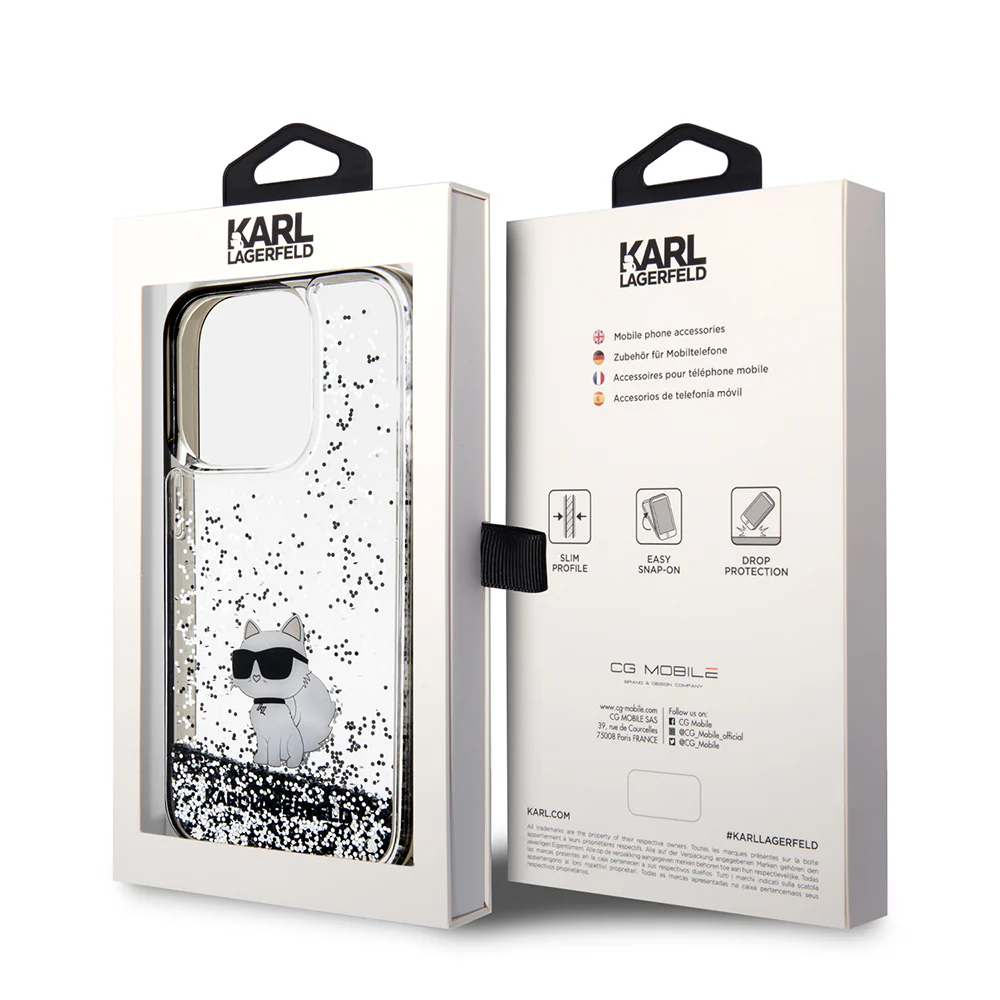 Case for Apple iPhone 14 Pro, Karl Lagerfeld, Liquid Glitter Choupette, Transparent - Image 8