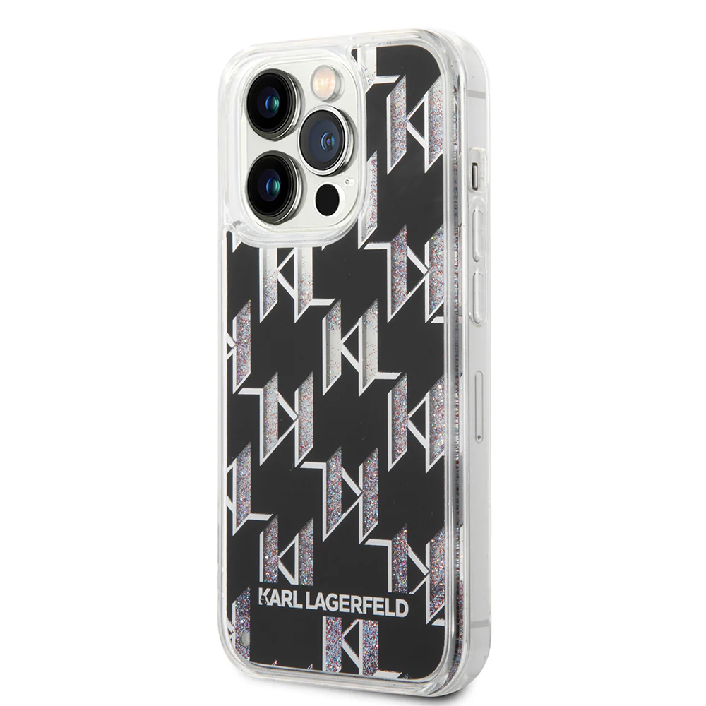 Case for Apple iPhone 14 Pro, Karl Lagerfeld, Liquid Glitter Monogram, Black - Image 6