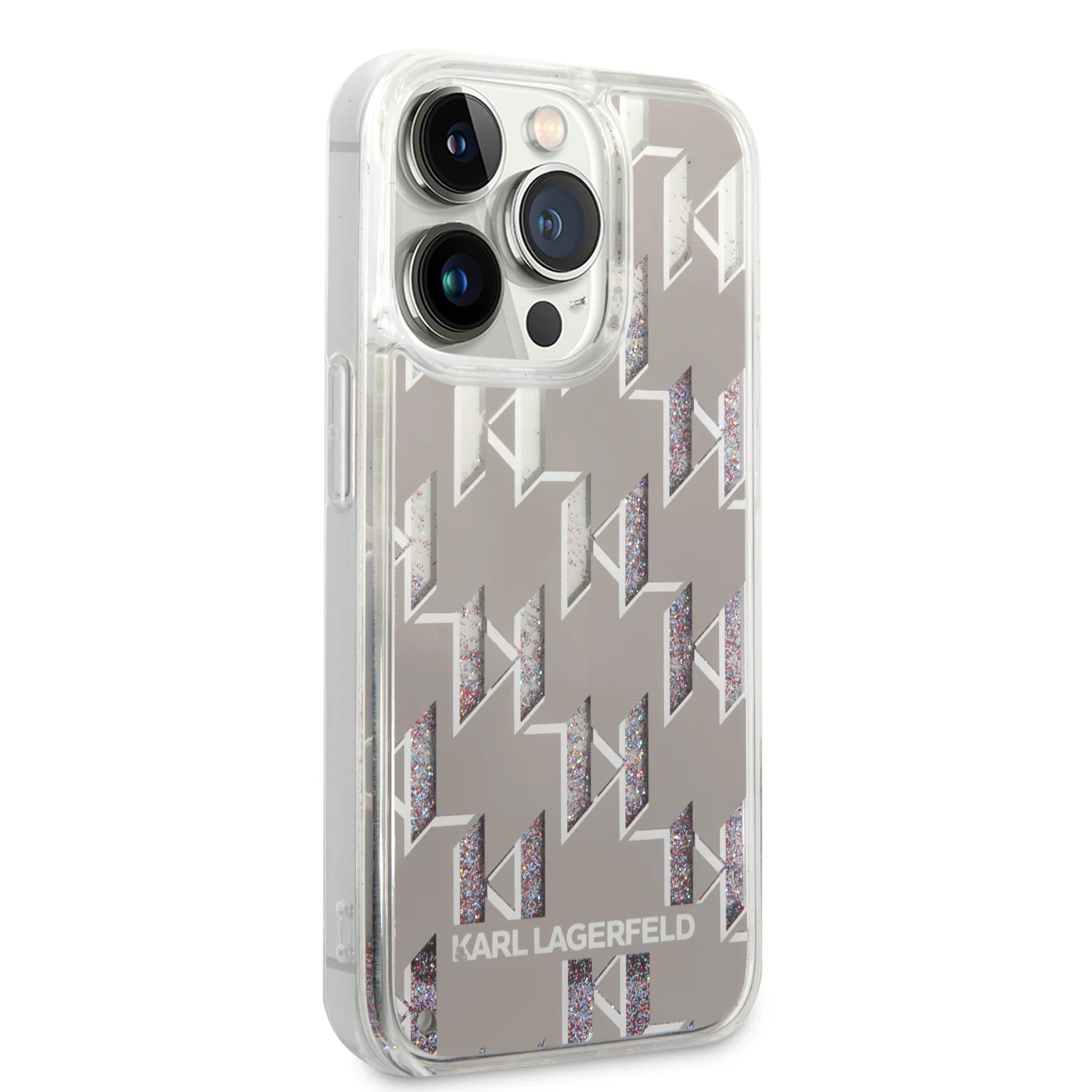 Case for Apple iPhone 14 Pro, Karl Lagerfeld, Liquid Glitter Monogram, Silver - Image 6