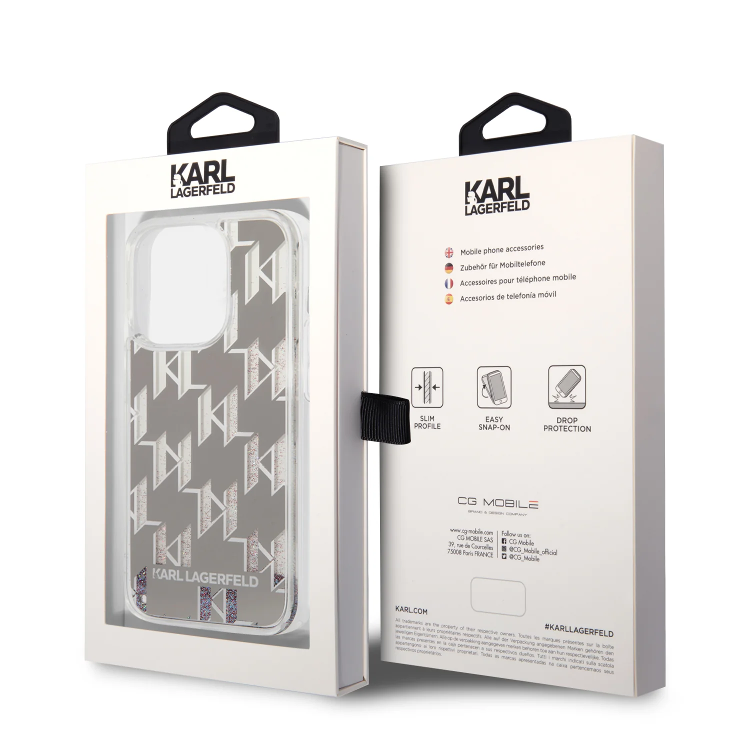 Case for Apple iPhone 14 Pro, Karl Lagerfeld, Liquid Glitter Monogram, Silver - Image 8