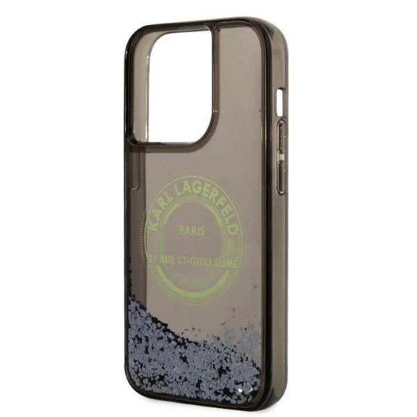 Case for Apple iPhone 14 Pro, Karl Lagerfeld, Liquid Glitter RSG, Black - Image 2