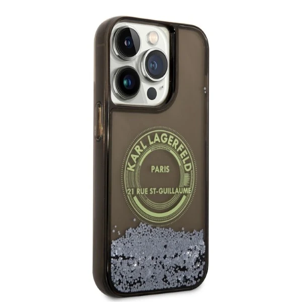 Case for Apple iPhone 14 Pro, Karl Lagerfeld, Liquid Glitter RSG, Black - Image 6