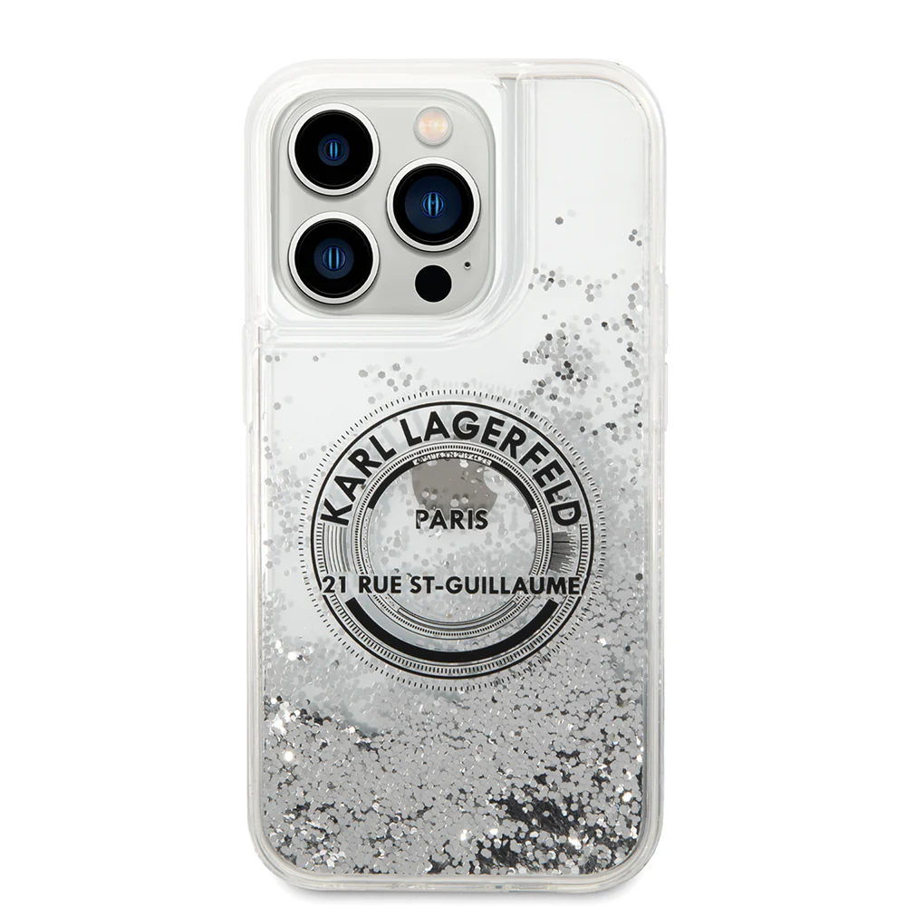 Case for Apple iPhone 14 Pro, Karl Lagerfeld, Liquid Glitter RSG, Silver - Image 3