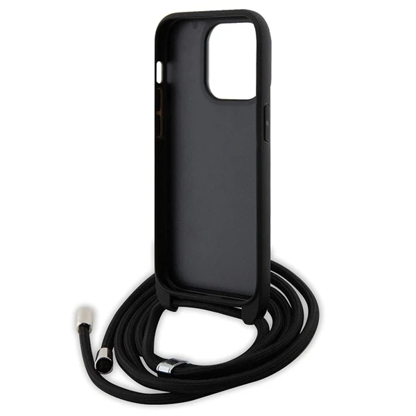 Case for Apple iPhone 14 Pro, Karl Lagerfeld, Saffiano Crossbody Metal Pin Karl & Choupette, Black - Image 5