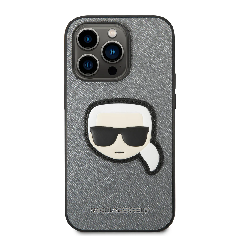 Case for Apple iPhone 14 Pro, Karl Lagerfeld, Saffiano Karl's Head, Silver - Image 3