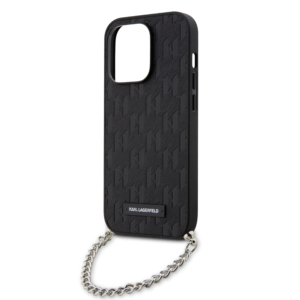 Case for Apple iPhone 14 Pro, Karl Lagerfeld, Saffiano Monogram Chain, Black - Image 2