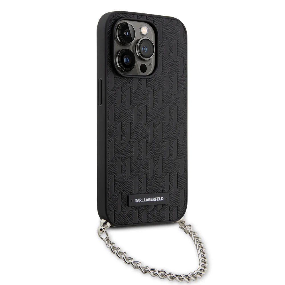 Case for Apple iPhone 14 Pro, Karl Lagerfeld, Saffiano Monogram Chain, Black - Image 5