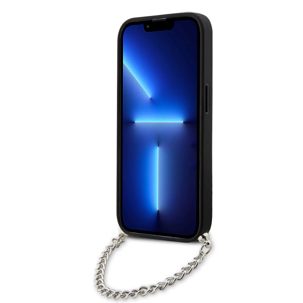 Case for Apple iPhone 14 Pro, Karl Lagerfeld, Saffiano Monogram Chain, Black - Image 6