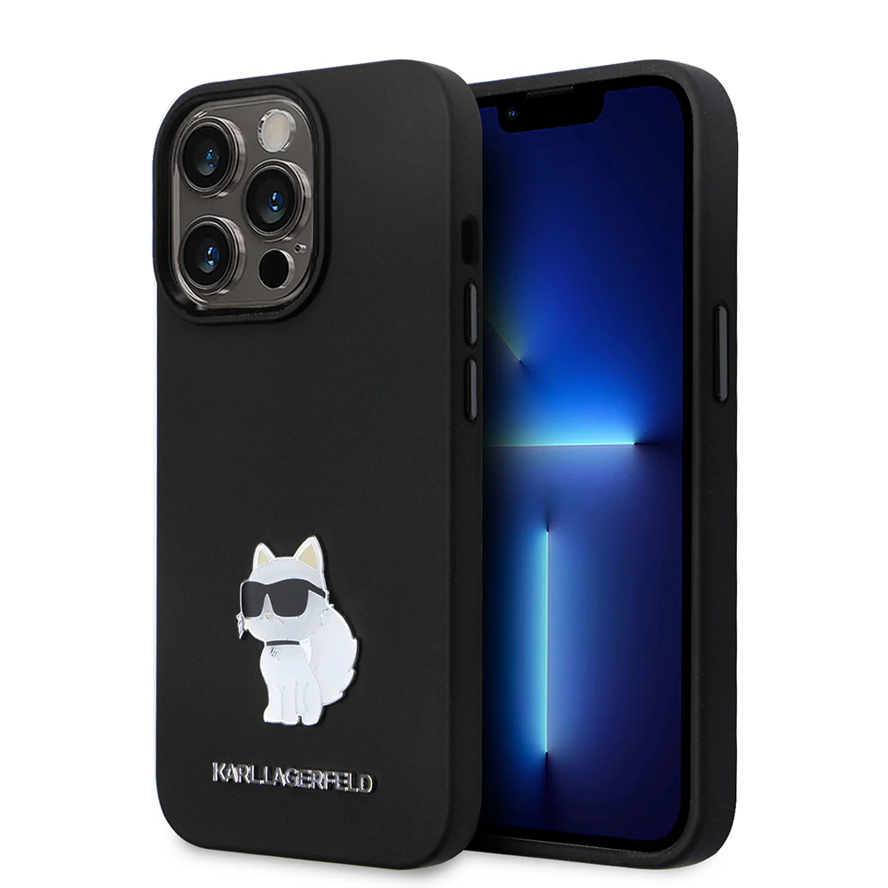 Case for Apple iPhone 14 Pro, Karl Lagerfeld, Silicone Choupette Metal, Black