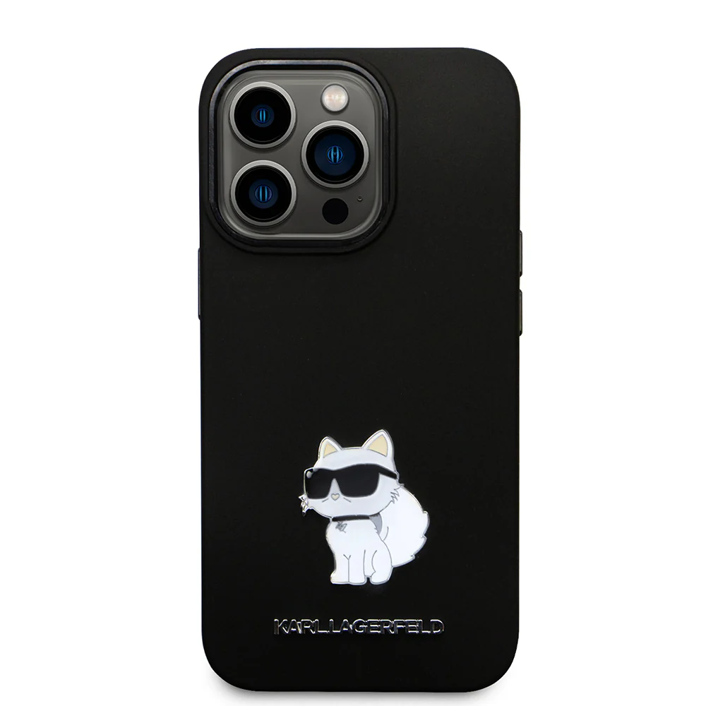 Case for Apple iPhone 14 Pro, Karl Lagerfeld, Silicone Choupette Metal, Black - Image 3