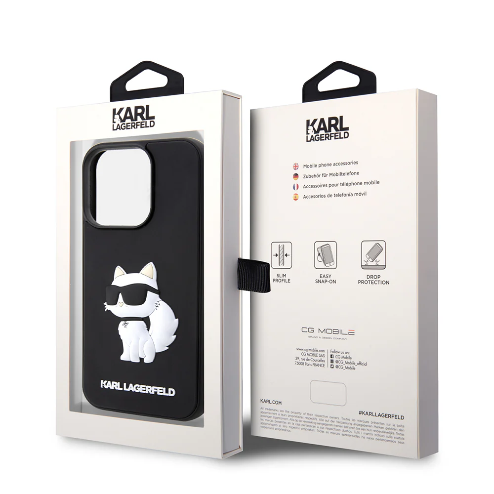 Case for Apple iPhone 14 Pro Max, Karl Lagerfeld, 3D Rubber Choupette, Black - Image 8