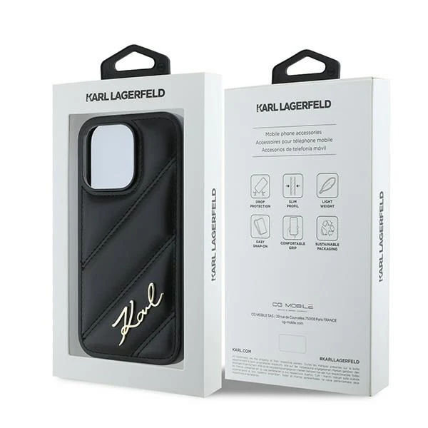 Case for Apple iPhone 14 Pro Max, Karl Lagerfeld, Diagonal Quilted Script, Black - Image 8