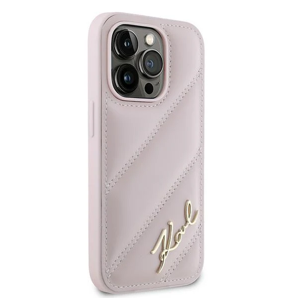 Case for Apple iPhone 14 Pro Max, Karl Lagerfeld, Diagonal Quilted Script, Pink - Image 5