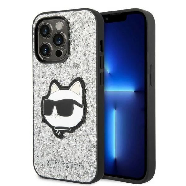 Case for Apple iPhone 14 Pro Max, Karl Lagerfeld, Glitter Choupette Patch, Silver