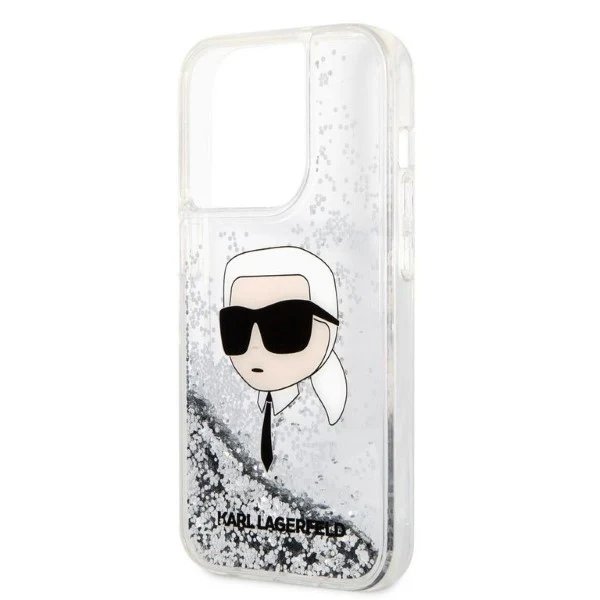 Case for Apple iPhone 14 Pro Max, Karl Lagerfeld, Glitter Karl's Head, Silver - Image 2