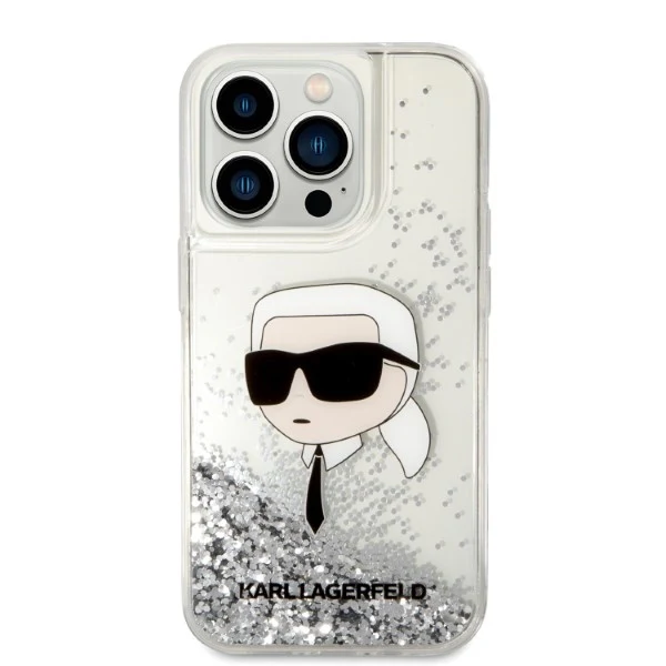 Case for Apple iPhone 14 Pro Max, Karl Lagerfeld, Glitter Karl's Head, Silver - Image 3