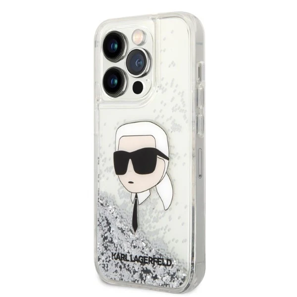 Case for Apple iPhone 14 Pro Max, Karl Lagerfeld, Glitter Karl's Head, Silver - Image 5