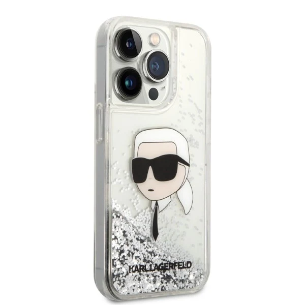Case for Apple iPhone 14 Pro Max, Karl Lagerfeld, Glitter Karl's Head, Silver - Image 7