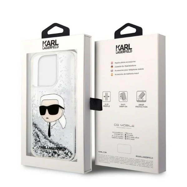 Case for Apple iPhone 14 Pro Max, Karl Lagerfeld, Glitter Karl's Head, Silver - Image 8
