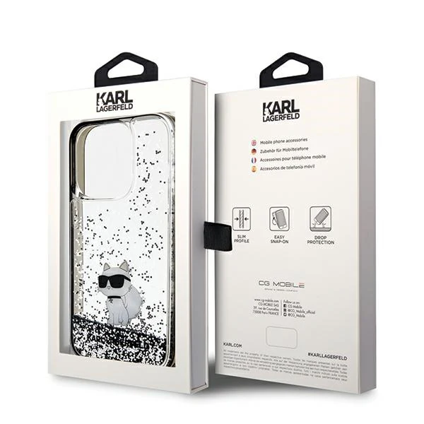 Case for Apple iPhone 14 Pro Max, Karl Lagerfeld, Liquid Glitter Choupette, Transparent - Image 8
