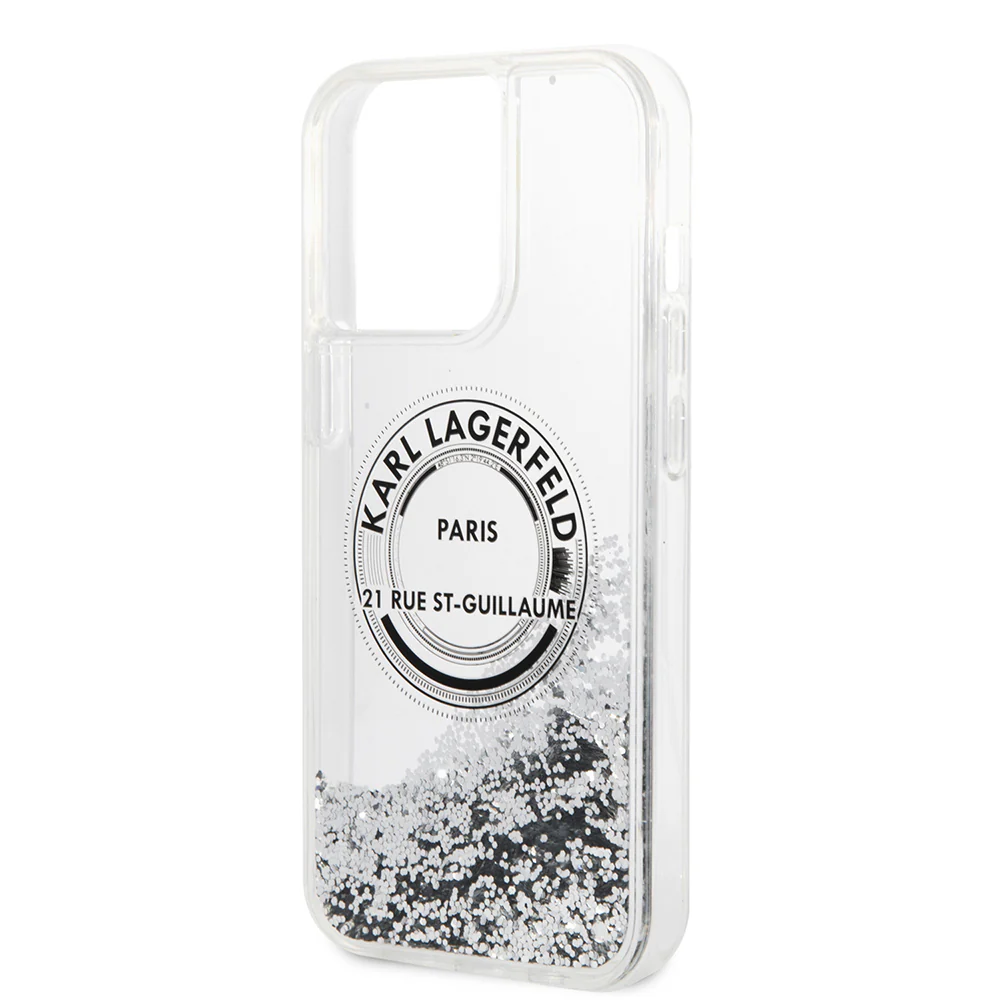 Case for Apple iPhone 14 Pro Max, Karl Lagerfeld, Liquid Glitter RSG, Silver - Image 2