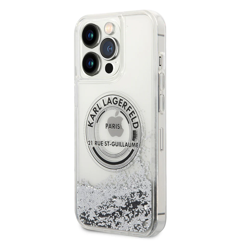 Case for Apple iPhone 14 Pro Max, Karl Lagerfeld, Liquid Glitter RSG, Silver - Image 4