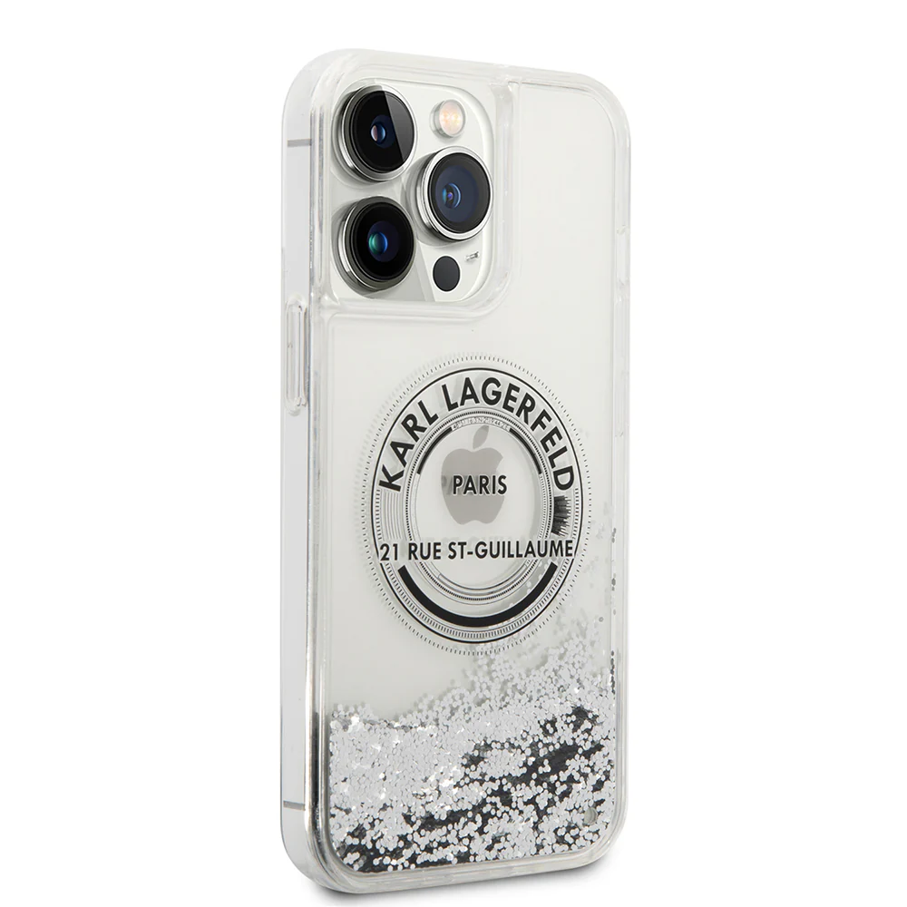 Case for Apple iPhone 14 Pro Max, Karl Lagerfeld, Liquid Glitter RSG, Silver - Image 5