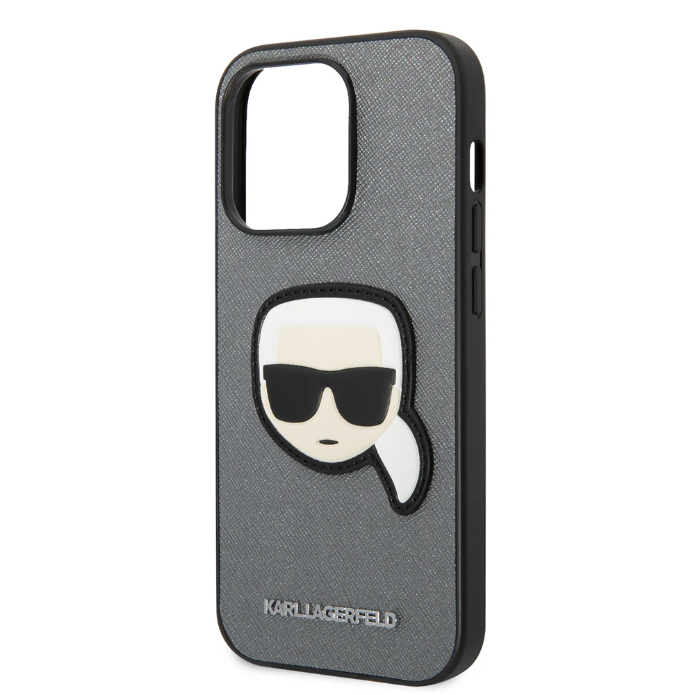Case for Apple iPhone 14 Pro Max, Karl Lagerfeld, Saffiano Karl's Head, Silver - Image 2