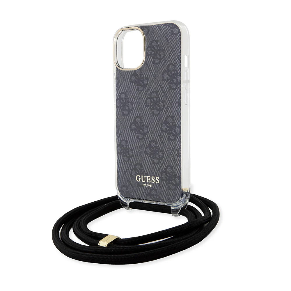 Case for Apple iPhone 15, Guess, 4G IML Printed Crossbody, Black - Image 5