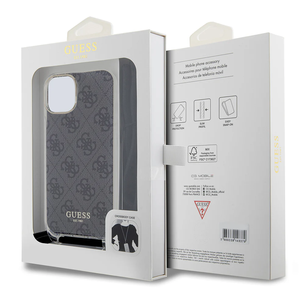 Case for Apple iPhone 15, Guess, 4G IML Printed Crossbody, Black - Image 7