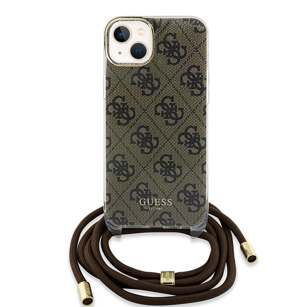 Case for Apple iPhone 15, Guess, 4G IML Printed Crossbody, Brown - Image 3
