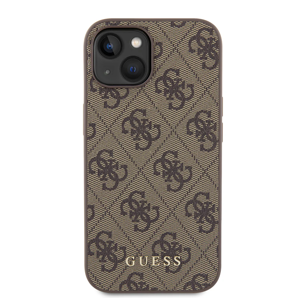 Case for Apple iPhone 15, Guess, 4G Metal Gold Logo, Brown - Image 2