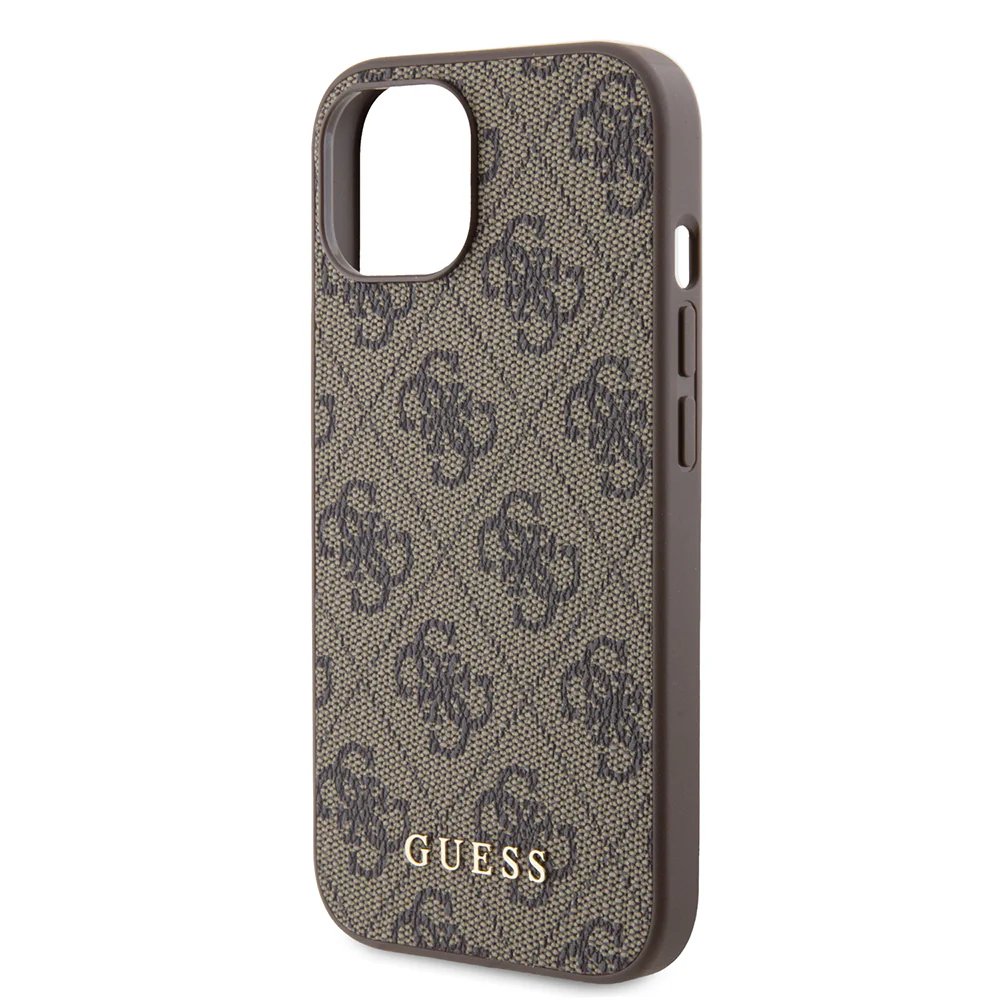 Case for Apple iPhone 15, Guess, 4G Metal Gold Logo, Brown - Image 5