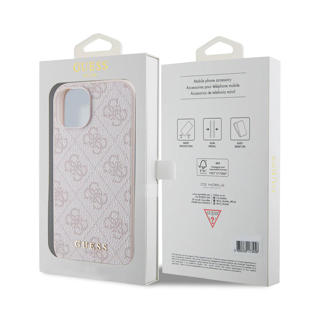 Case for Apple iPhone 15, Guess, 4G Metal Gold Logo, Pink - Image 7