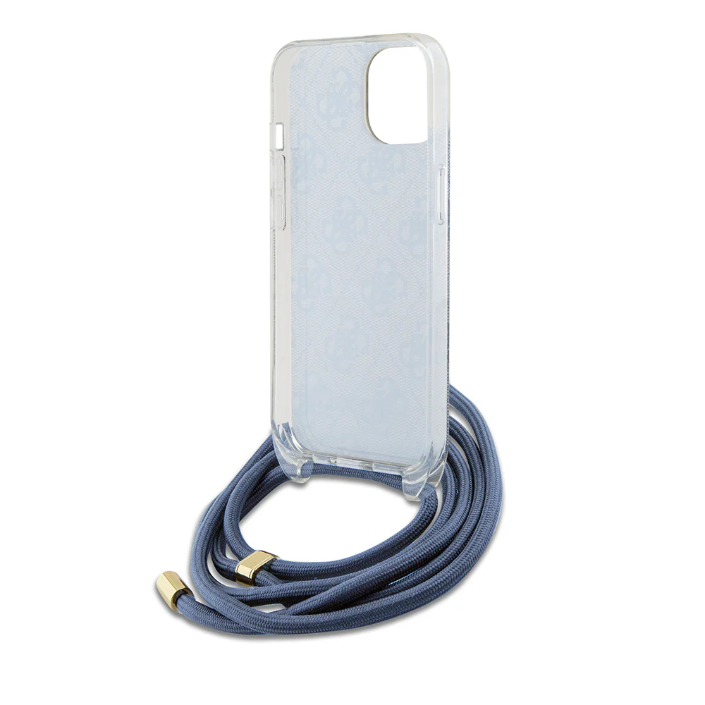 Case for Apple iPhone 15, Guess, Crossbody Cord 4G Print, Blue - Image 6